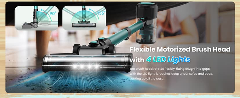 N3T Cordless Vacuum Cleaner,Wireless Stick Vacuum with 40mins Runine,Self-Standing,Anti-Tangle Brush,Rechargeable Lightweight Vacuum Cleaner for Home,Hardwood Floor,Pet Hair, Carpet-Green