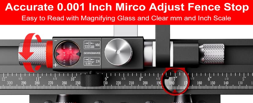 Table Saw Miter Gauge with Micro Adjustable Flip Stop and Extendable Fence and Quick Angle Stop for Table Saw Band Saw Router Table Fit 3/8 x 3/4" T Slot for Woodworking Crosscut, Miter Cut