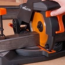 Evolution Power Tools R210CMS Compound Miter Saw, 8-1/4" Multi-Material Cutting TCT Blade Included Cuts Wood Metal Plastic & More, 45° - 45° Degree Miter & 45˚ Degree Bevel Angles, 1200W, 8-1/4"