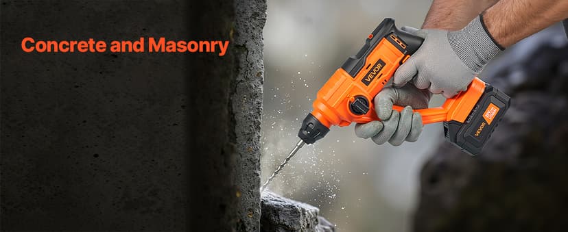 VEVOR 5/8" SDS-Plus Rotary Hammer Drill,20V Brushless Cordless Hammer Drills,4.0Ah Lithium-Ion Battery Powered,3.0A Fast Charger,Electric Demolition Hammers Variable Speed,Power Tool For Concret