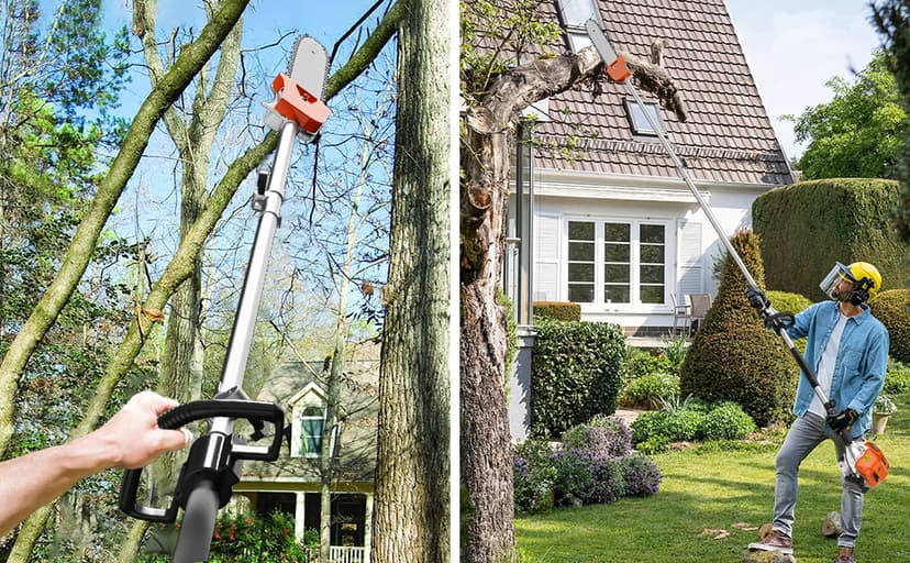 48CC Gas Powered Pole Saws,2-Stroke Gas Pole Saws for Tree Trimming with11.5in Cutting Bar,16 FT Extendable Pole Chainsaw Tree Trimmer