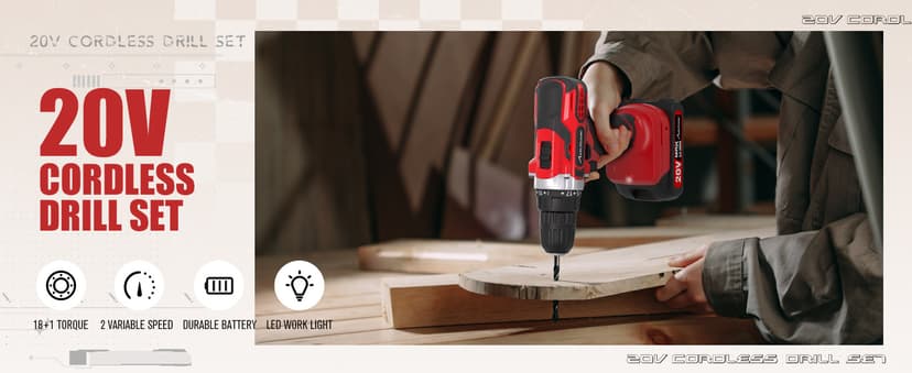 AVID POWER 20V MAX Power Drill Kit, Cordless Drill Set with Battery and Charger, 2 Variable Speed, 3/8-Inch Keyless Chuck, 19 Position and 22pcs Bits