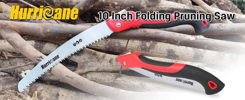 HURRICANE Folding Hand Saw, 10 Inch Pruning Saw, Hand Saw for Wood Cutting, Camping Tree Saw with SK5 Curved Blade, Triple-cut Razor Teeth, Outdoor Portable Saw for Tree Trimming, Gardening, Hiking