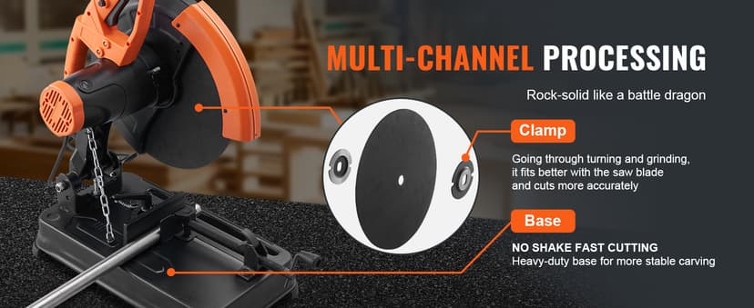 VEVOR Abrasive Chop Saw, 14in / 35cm Blade, 2300W 3600RPM Steel Cutting Machine, 0-45Degrees Adjustable Angle Miter Saw for Cutting Metal, Rebar, Iron, Aluminum - Black