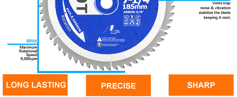 7-1/4 Inch Ultra Finish Circular Saw Blade 60T, Non-Stick Coating, for Wet Lumber, Composite Decking, Plywood, Plastic, Veneer, Laminate