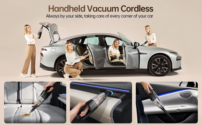 Handheld Vacuum Cordless 7000Pa Suction | Car Vacuum Portable with 650mL Dustbin | 1.43lbs Ultra-Light | 25-Min Runtim | Rechargeable