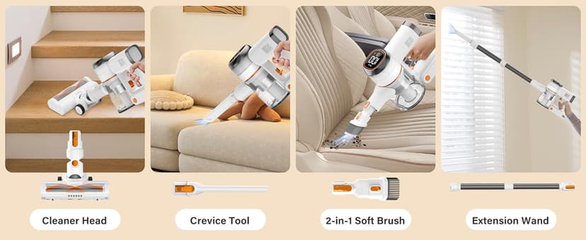 Tikom V500 Cordless Vacuum Cleaner for Home, 40000Pa/450W Stick Vacuum with LED Touch Screen, Charging Wall Dock, Anti-Tangle, Lightweight Handheld Vacuum for Pet Hair, Hard Floor, Carpet