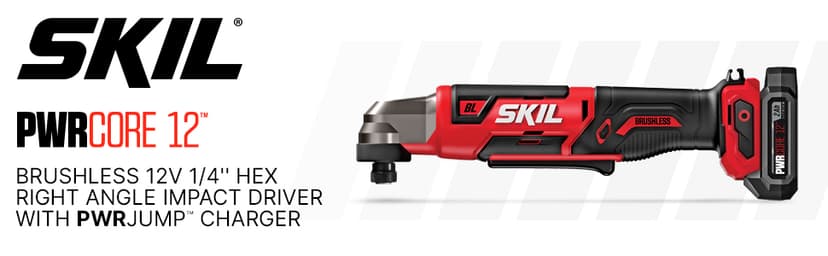 SKIL PWR CORE 12 Brushless 12V 1/4 Inch Hex Right Angle Impact Driver Includes 2.0Ah Lithium Battery and PWR JUMP Charger - RI574502