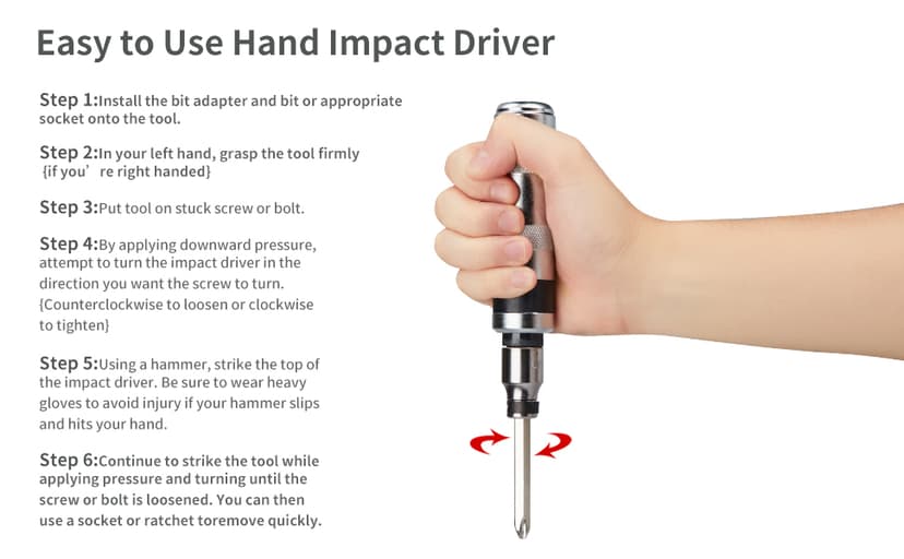 AKM 3/8" Hand Manual Reversible Impact Driver Set Extractor Impact Screwdriver S2 Steel Much More Durable Disengage Rusted Fasteners or Frozen Bolts
