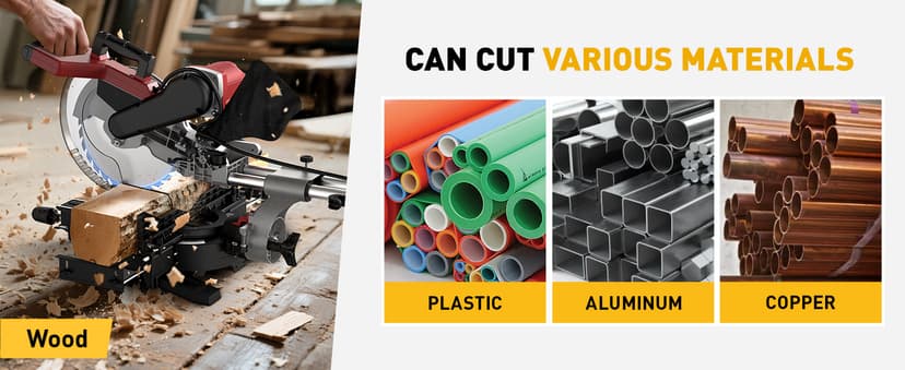 12-Inch Dual-Bevel Sliding Compound Miter Saw, 3800RPM, 15 Amp, Single Bevel 0-45° with Extension Table, 36T Blade, Power Saw for Metal, Plastic, Wood, Laminates