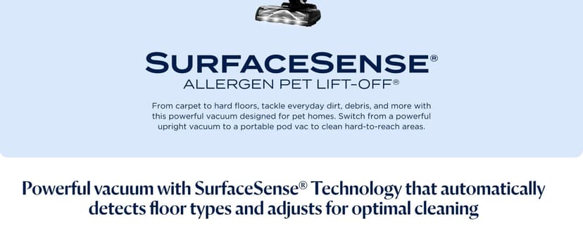 Bissell SurfaceSense Allergen Lift-Off Pet Upright Vacuum, with Tangle-Free Multi-Surface Brush Roll, LED Headlights, & Lift-Off Technology