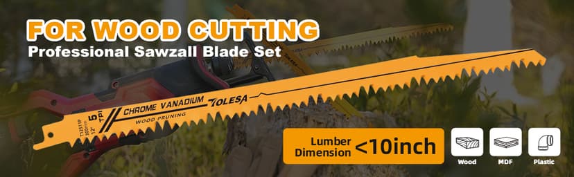 TOLESA CR-V 12 Inch Reciprocating Saw Blades 5 TPI (5 Pack), Wood Pruning Sawzall Blades for Tree Trimming Cutting
