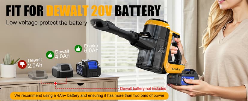 Cordless Stick Vacuum Cleaner Compatible with DeWalt Battery, 350W Brushless Motor, 30KPa Suction, 6-in-1 180° Bendable Wand, Smart Screen 2x5AH Batteries & Charger – Hardwood Floors