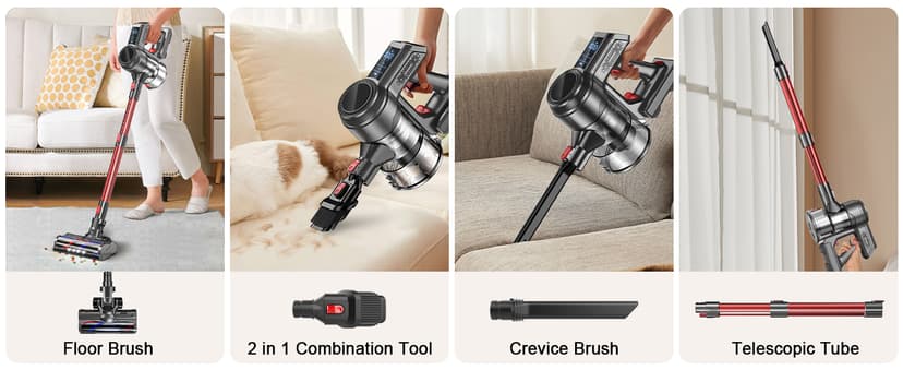 Cordless Vacuum Cleaner, 40Kpa 450W Powerful Stick Vacuum with 50Mins Runtime, Smart Display Vacuum with 1.5L Dust Cup,Vacuum Cleaners for Home with Brushless Motor for Hardwood Floor Carpet, Pet Hair