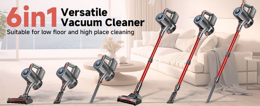 Cordless Vacuum Cleaner, 500W/40Kpa Stick Vacuum with 45Mins Runtime, Self-Standing Vacuum Cleaners for Home, Anti-Tangle, 1.5L Dust Cup, Rechargeable Vacuum for Hardwood Floor Carpet Pet Hair