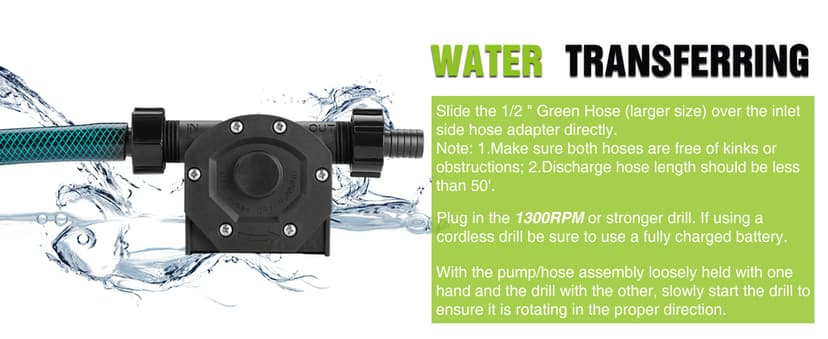 Self-Priming Mini Hand Water Transfer Drill Pump Kit with Water Hose & Oil Hose for Home Water Oil Fluid Transfer