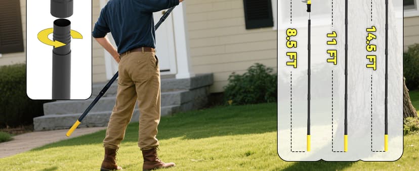 14.5FT Pole Saw with Adjustable Length for Tree Trimming, Lightweight Manual Pruning Saw with Mn Steel Blade, Long Extension Branch Cutter Pole Pruner for Yard, Garden, Patio & Forestry Use