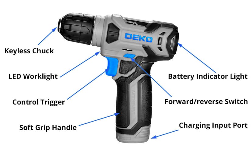DEKOPRO Drill Set: Tool Set with 8V Blue Cordless Drill, Home Tool Kit with Drill, Hand Tool Kits for Men & Women 126 Piece
