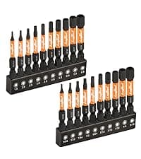 toolant Impact Hex Head Allen Wrench Drill Bit Set 20pcs (Metric&SAE), 1/4” Hex-Shank S2 Steel Hex Bits Set, CNC Machined Tips with Magnetism, 2” Long with Storage Box