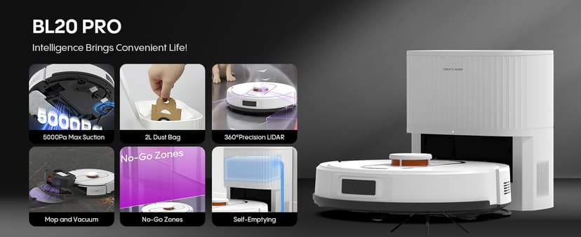 Bagotte Robot Vacuum and Mop, 5000Pa Self Emptying Robotic Vacuum with Mapping,60-Day Hands-Free Cleaning, LiDAR Navigation, No-Go Zones,Wi-Fi/App/Alexa Control, for Pet, Hard Floors, Carpets