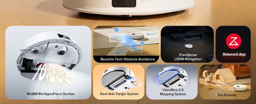 roborock Q10 S5 Robot Vacuum and Mop Cleaner, 10000Pa HyperForce Suction, Dual Anti-Tangle System, Auto-Lifting Mop, ReactiveTech Obstacle Avoidance, App Control, for Pet Hair and Carpet, White