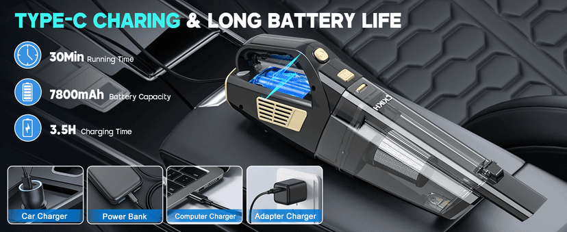 Handheld Vacuum Cordless, 15000PA Strong Suction Hand Held Car Vacuum Cleaner Portable with Multi-Nozzles & Washable Filter, Lightweight Dust Busters Rechargeable for Home, Car, Office, Pets