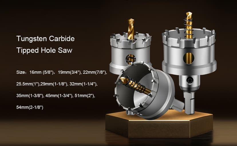 ASNOMY 12PCS TCT Hole Saw Kit for Hard Metal, 5/8"-2-1/8" Inch Tungsten Carbide Tipped Hole Cutter Set with Titanium-Plated Pilot Drill bit for Metal, Stainless Steel, Iron, Wood, Plastic