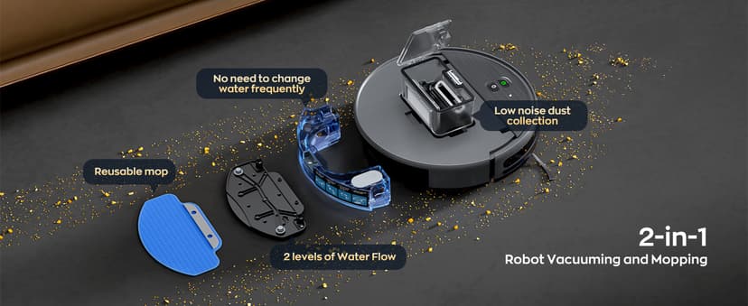 Robot Vacuum and Mop Combo, 2 in 1 Robotic Vacuums Cleaner with WiFi/App, Robot Vacuum with Water Tank, Strong Suction, Schedule, Self-Charging, Quiet, for Hard Floor, Pet Hair, Low Pile Carpet
