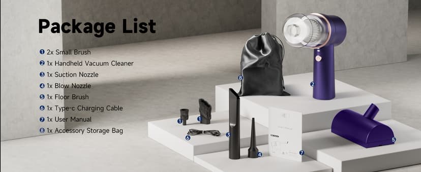 Handheld Vacuum Cordless Rechargeable with LED Light and Multi-Nozzles,15000 Pa Car Vacuum Portable Cordless, 120W Powerful Mini Vacuums Cleaner for Home, Car, Pet Hair, DC Motor, Blue