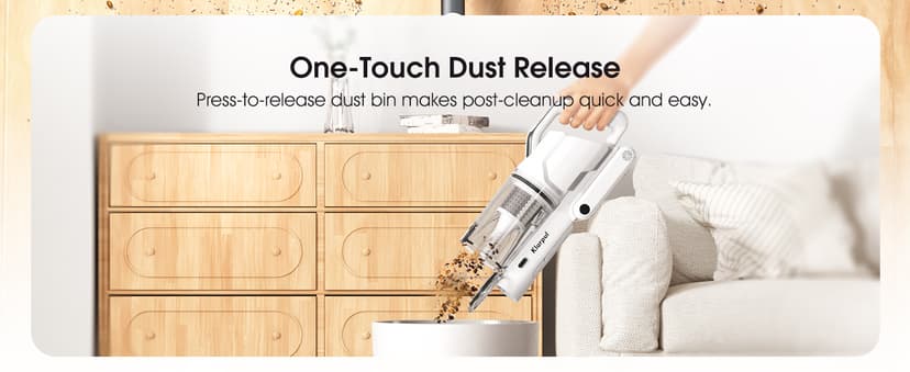 Cordless Vacuum Cleaner, 580W 48KPA 65Mins Runtime Fast Charging Vacuum Cleaner, Self-Standing LED Light Touch Screen Stick Vacuum for Home Light Weight,for Pet Hair/Carpet/Floor, White