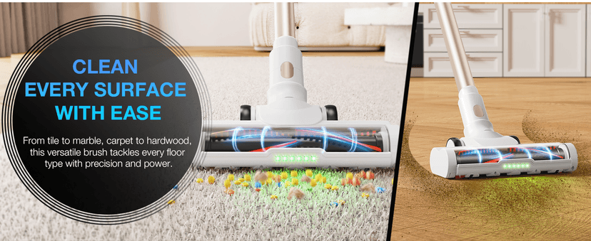 Cordless Stick Vacuum Cleaner for Home, Lightweight Rechargeable Vacuum with 55min Runtime, Powerful Suction, Green LED Headlight, 9-in-1 Pet Hair Carpet & Hardwood Floor Cleaner