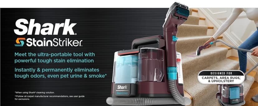 Shark Carpet Cleaner Machine, Portable Upholstery StainStriker, Spot, Odor & Stain Remover, 2 Carpet Cleaner Solutions, 3 Tools, Perfect for Pet Hair, Area Rugs, Couches, Burgundy, PX203BRN