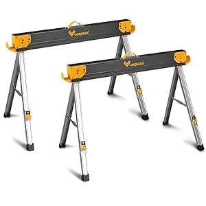 Saw Horses 2 Pack Folding, Heavy Duty Sawhorse Table 2600 Lbs Load Capacity with 2x4 Support Legs, Portable Folding and Fast Open Legs and Easy Grip Handle for Woodworking.