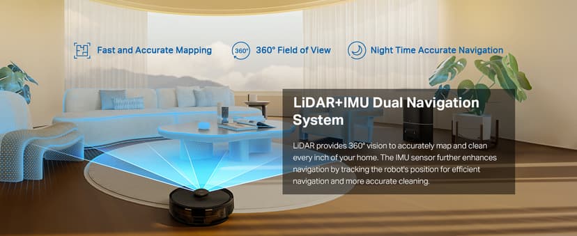 Tapo LiDAR Smart Navigation Robot Vacuum and Mop, 5300Pa Max, 97%+ Dust Pickup Rate, Customizable Cleaning, Self-Charging, Works w/Alexa & Google Home, RV30 Max