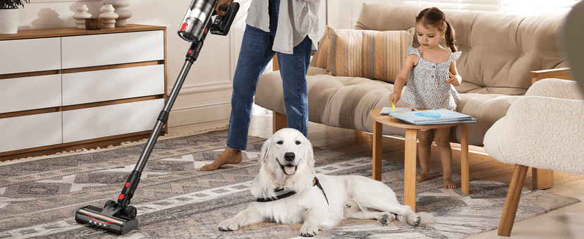 Cordless Vacuum Cleaner, Stick Vac Specifically Handling Pet Hair, Up to 50 Minutes, 500W Powerful Suction, Rechargeable, Lightweight for Carpet, Hard Floor, Deep Dark
