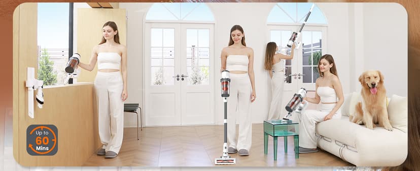 Cordless Vacuum Cleaner, 550W/45Kpa Vacuum Cleaners for Home, Max 60Mins Runtime, Anti-Tangled & 1.6L Dust Cup Stick Vacuum, Lightweight Vacuum for Carpet, Hard Floor(Upgraded)