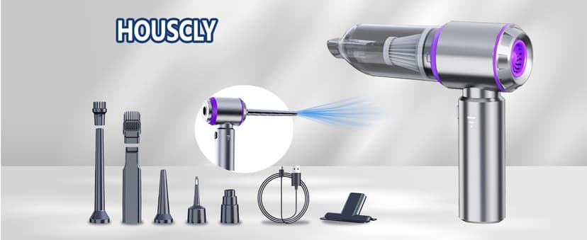 Car Vacuum Portable Cordless 20000PA High Power Mini Vacuum Cleaner 4-in-1 Compressed Air Duster & Air Blower & Pump Hand Held Vacuum with Brushless Motor for Car, Home, Office,Camping