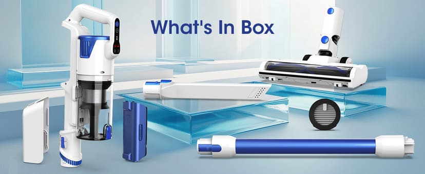 Cordless Vacuum Cleaner, Brushless Motor Powerful Suction Stick Vacuum, LED Display, with 2500 mAh Detachable Battery, 45 Mins Runtime Vacuum Cleaners for Home/Pet Hair/Hardwood/Carpets, Blue