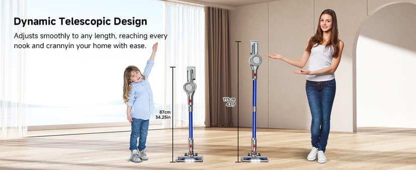 Cordless Vacuum Cleaner, 8 in 1 Powerful Stick Vacuum with 50Mins Rechargeable Battery, Vacuum Cleaners for Home Anti-Tangled Lightweight Handheld Vacuum for Hardwood Floor, Carpets, Pet Hair, Blue