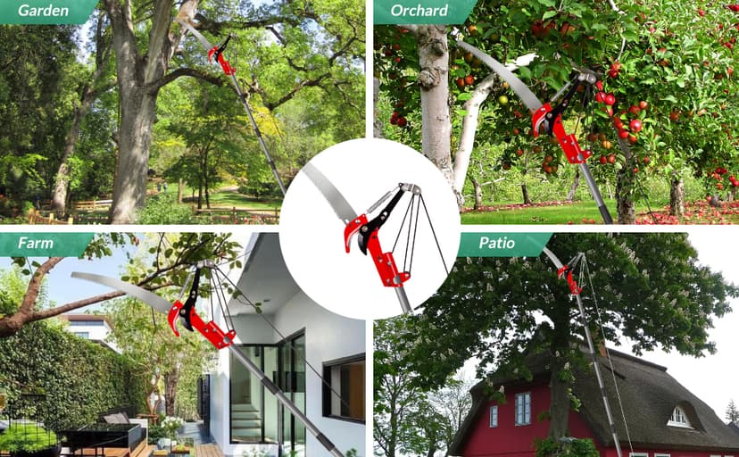 Suchtale 10ft Pole Saw, Manual Tree Pruner with Sharp Steel Blade, Trimmer with Scissors and High Strength Lightweight Handles for Pruning High Branches, Shrubs and Twigs at Forest Yard Garden Patios