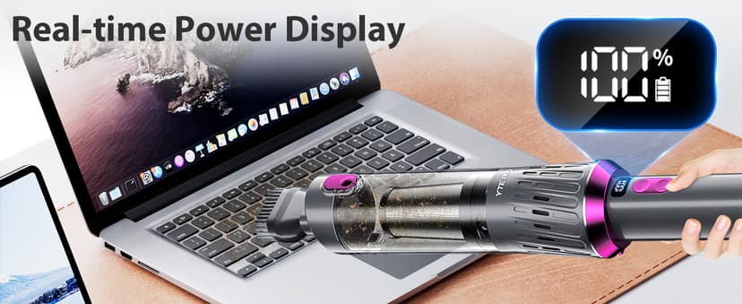 Handheld Vacuum Cordless 25000Pa Car Vacuum 3-in-1 Handheld Vacuum, Includes Smart Display and Charging Base Hand Vac Cordless Rechargeable One-Touch Empty for Home/Pet/Car (Violet)