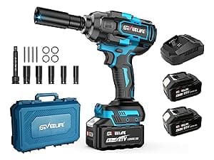GEVEELIFE 650N.m/480Ft-lbs Brushless Impact Wrench,1/2" Cordless Impact Gun w/ 2x4.0Ah Battery & 6 Sockets, 3300RPM Power Electric Impact Driver for Car/DIY Furniture/Lawn Mower, Blue Toolbox