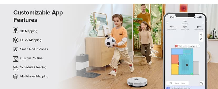 roborock S8+ Robot Vacuum, Sonic Mop with Self-Empty Dock, Stores up to 60-Days of Dust, Auto Lifting Mop, Ultrasonic Carpet Detection, 6000Pa Suction, White