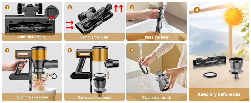 Cordless Vacuum Cleaner,55Mins/Powerful Vacuum Cleaners for Home,Stick Vacuums with 8 in 1,Touch Screen,LED Headlights, Anti-Tangle,Rechargeable,Lightweight for Carpet,Hard Floor, Pet Hair,Gold