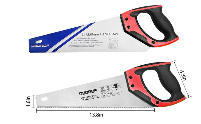 14 in. Pro Hand Saw, 11 TPI Fine-Cut Soft-Grip Hardpoint Handsaw Perfect for Sawing, Trimming, Gardening, Cutting Wood, Drywall, Plastic Pipes, Sharp Blade, Ergonomic Non-Slip Handle (green)