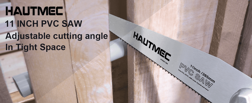 HAUTMEC Heavy Duty 11-Inch PVC/ABS Pipe Saw And General Purpose Hand saw, Adjustable Cutting Angle, For Cutting Pipe In Tight Spaces, for Trimming, Gardening, Wood, Drywall, And Plastic HT0027-SA