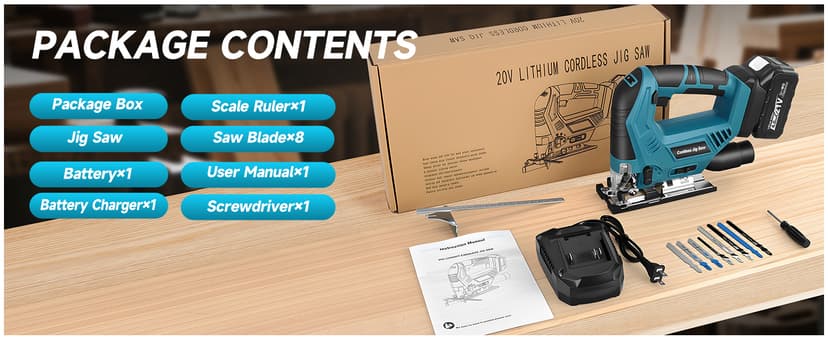 Cordless Jig Saw with 4000mAh Battery, Cordless Jigsaw Tool for Ma-kita 18V Battery, with 7 Blades, Dust Tube, 0°-45° Bevel Cuts & 4 Orbital Setting, LED Light, for Wood PVC Metal Cutting