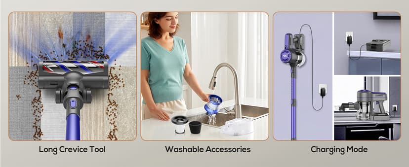 Vacuum Cleaners for Home, Cordless Vacuum Cleaner Powerful Suction with 80000 RPM, Up to 40mins Runtime, Rechargeable, Wall-Mounted, Tangle-Resistant Stick Vacuum for Carpet, Hard Floors