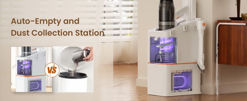 JONR VC08 Pro Cordless Vacuum Cleaner with Auto-Empty Station Powerful Suction, 2.5L Large Dust Bag, 3 in 1 Clean Staion, Rechargeable, Stick Vacuum for Pet Hair, Carpets & Hardfloor