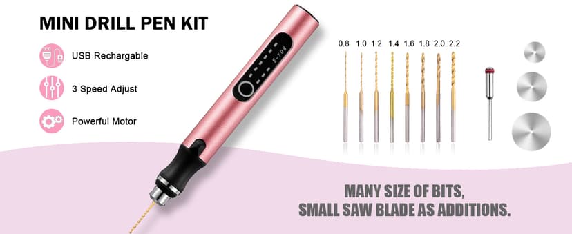 3-Speed Cordless Mini Drill Pen With 8 Small Drill Bits,Rechargeable Electric Hand Drill Pin Vise,Resin Drill Set For Jewelry Making,Resin,Plastic,Wood,Keychains DIY (PINK)